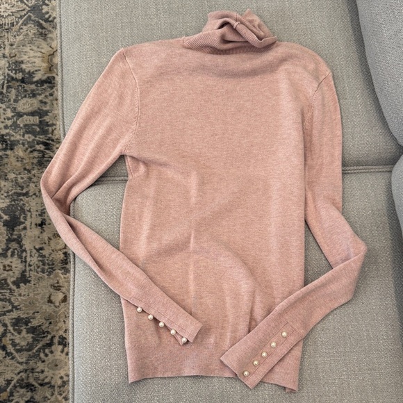 Light Pink Pearl-Sleeve Turtleneck Sweater | Elegant & Cozy - Medium - Picture 4 of 10